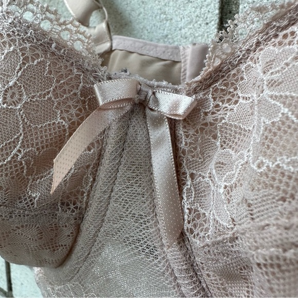 Freya Fancies Longline Bra 32J US Natural Beige Lace Padded Underwire Lingerie - Picture 3 of 9